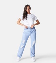 Urban Bliss Bright Blue Ripped Mom Jeans